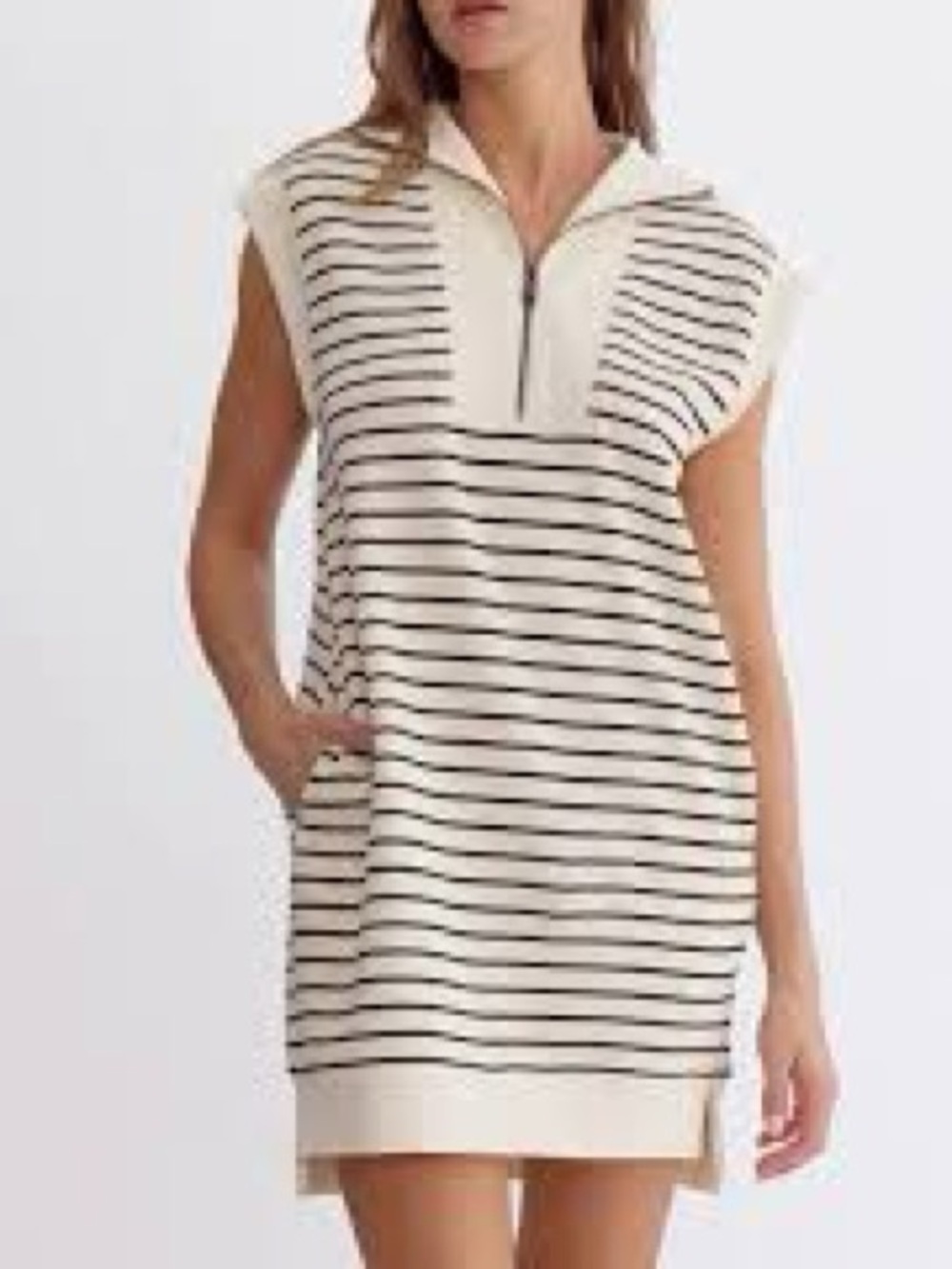 entro Striped Half-Zip Sleeveless dress in Cream and Black